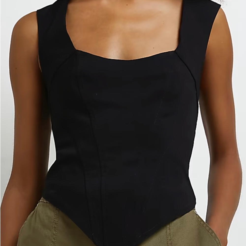 River Island Black Corset Cropped Top SZ 2
